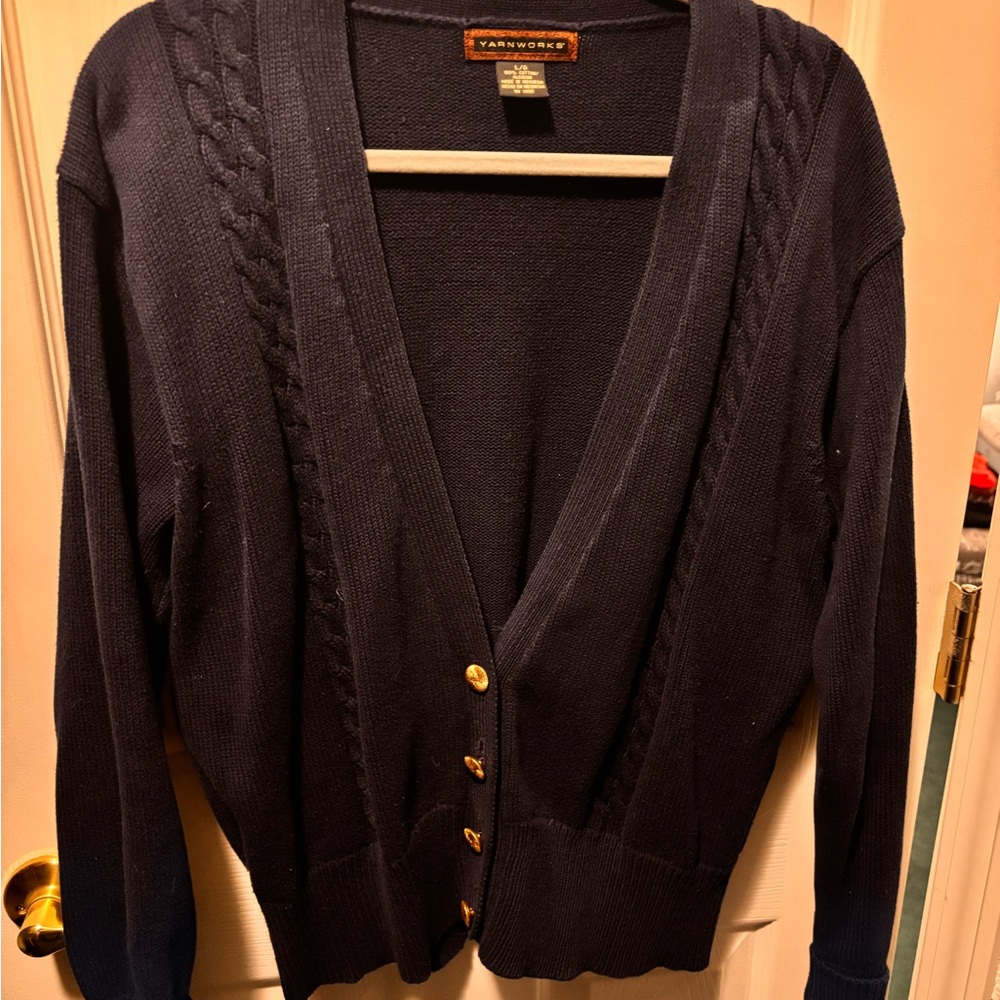 Yarnworks Women's Deep Blue Cardigan Sweater